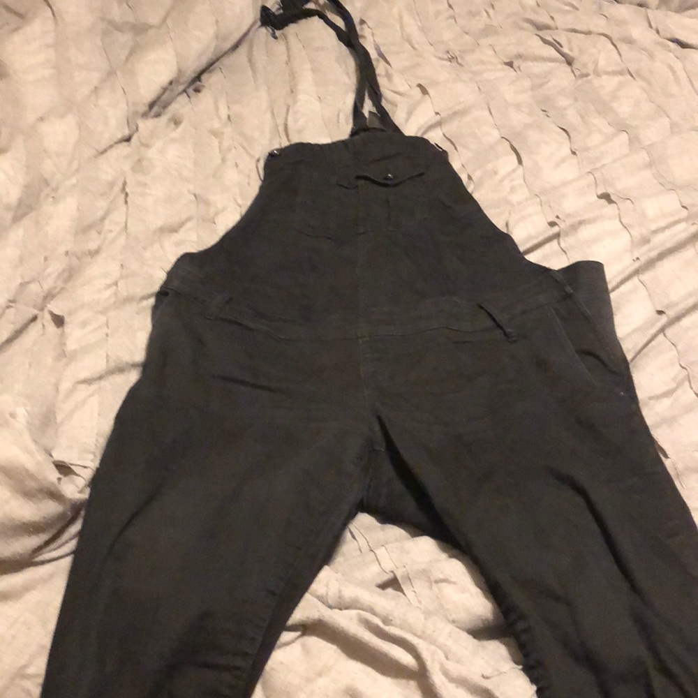 Maternity Black Denim Overalls
